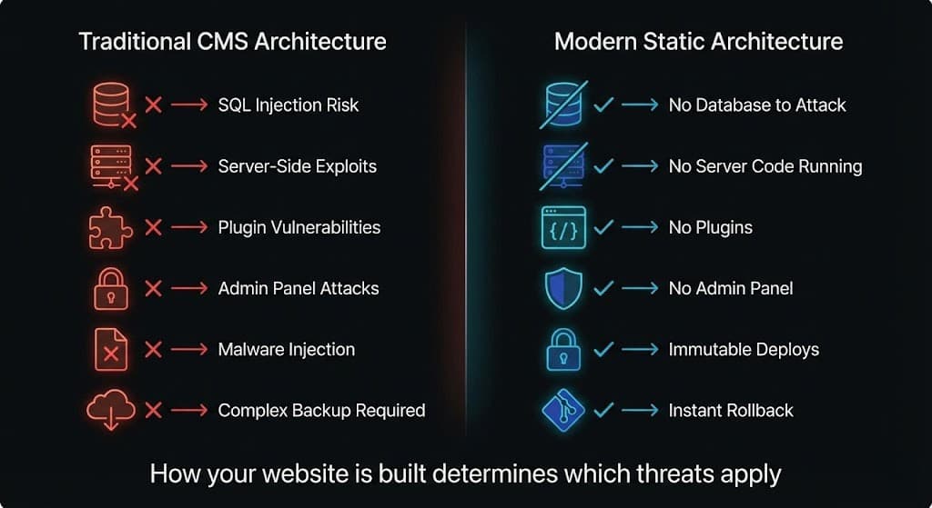 Traditional CMS vs Modern Static Architecture security comparison
